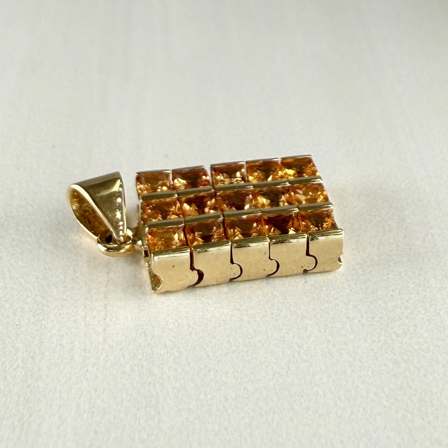 Princess Cut Orange Sapphire Pendant Necklace 18k Yellow Gold
