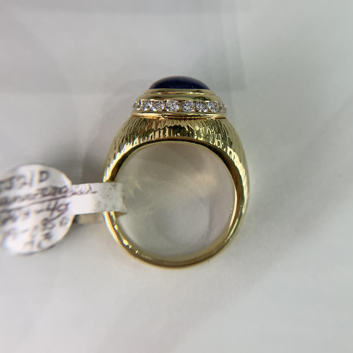Vintage Hammerman Brothers Cabochon Sapphire Diamond Yellow Gold Ring 18K