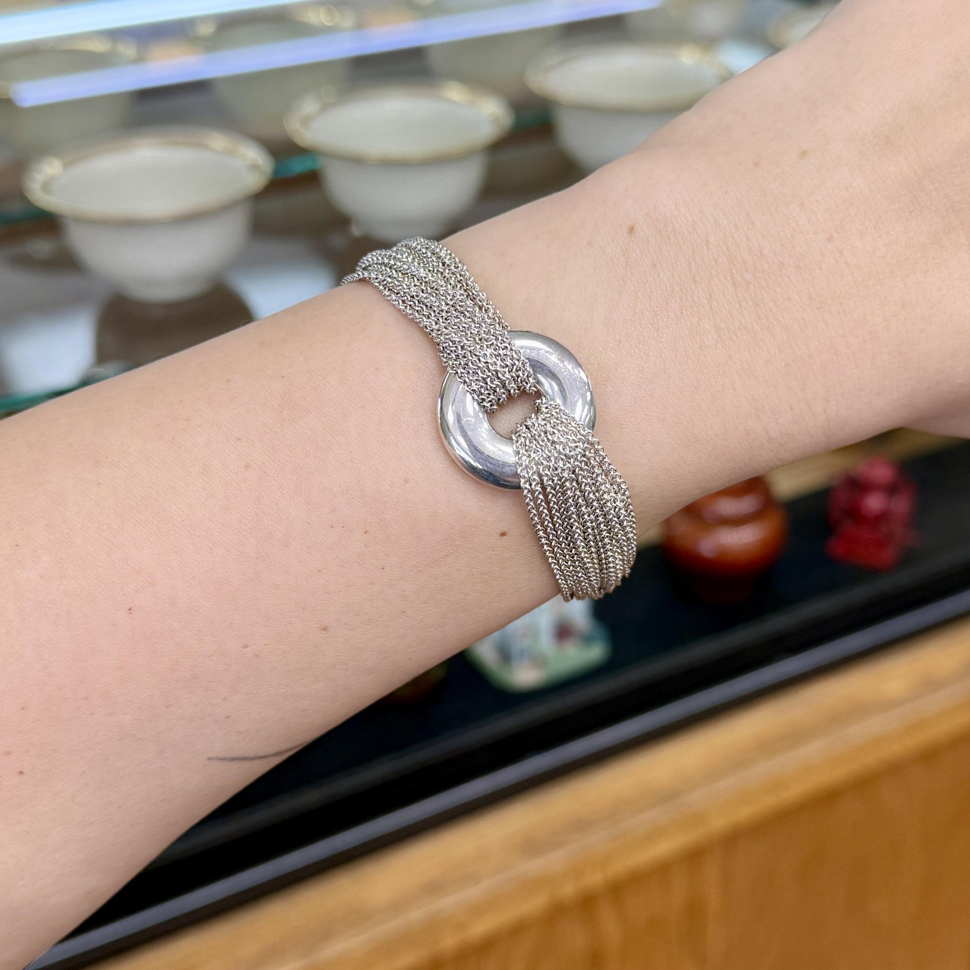 Tiffany & Co. Mesh Circle Donut Toggle Bracelet Sterling Silver