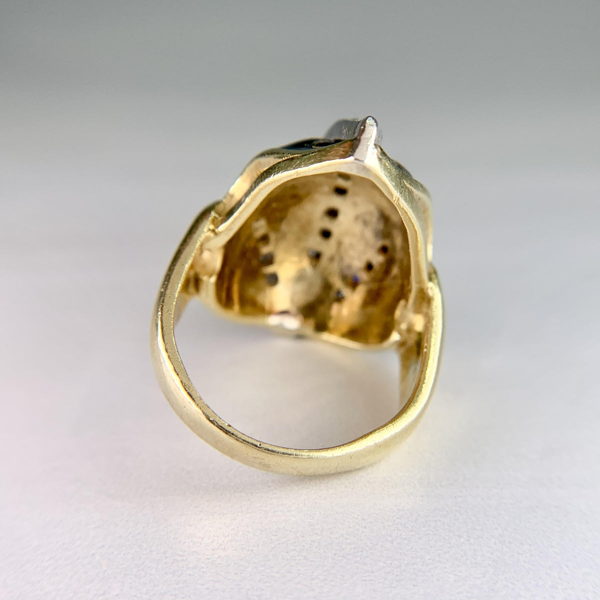 Vintage Black Enamel and Diamond Tulip Ring 18k Yellow Gold