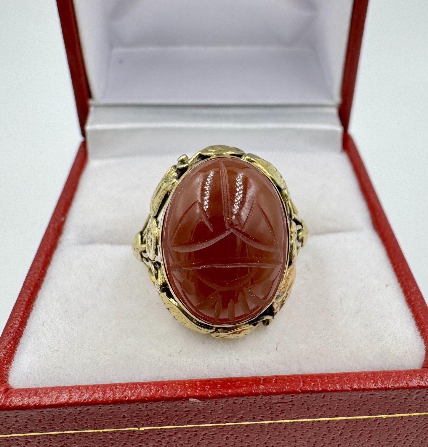Arts & Crafts 1920's 14k Carnelian Scarab Ring