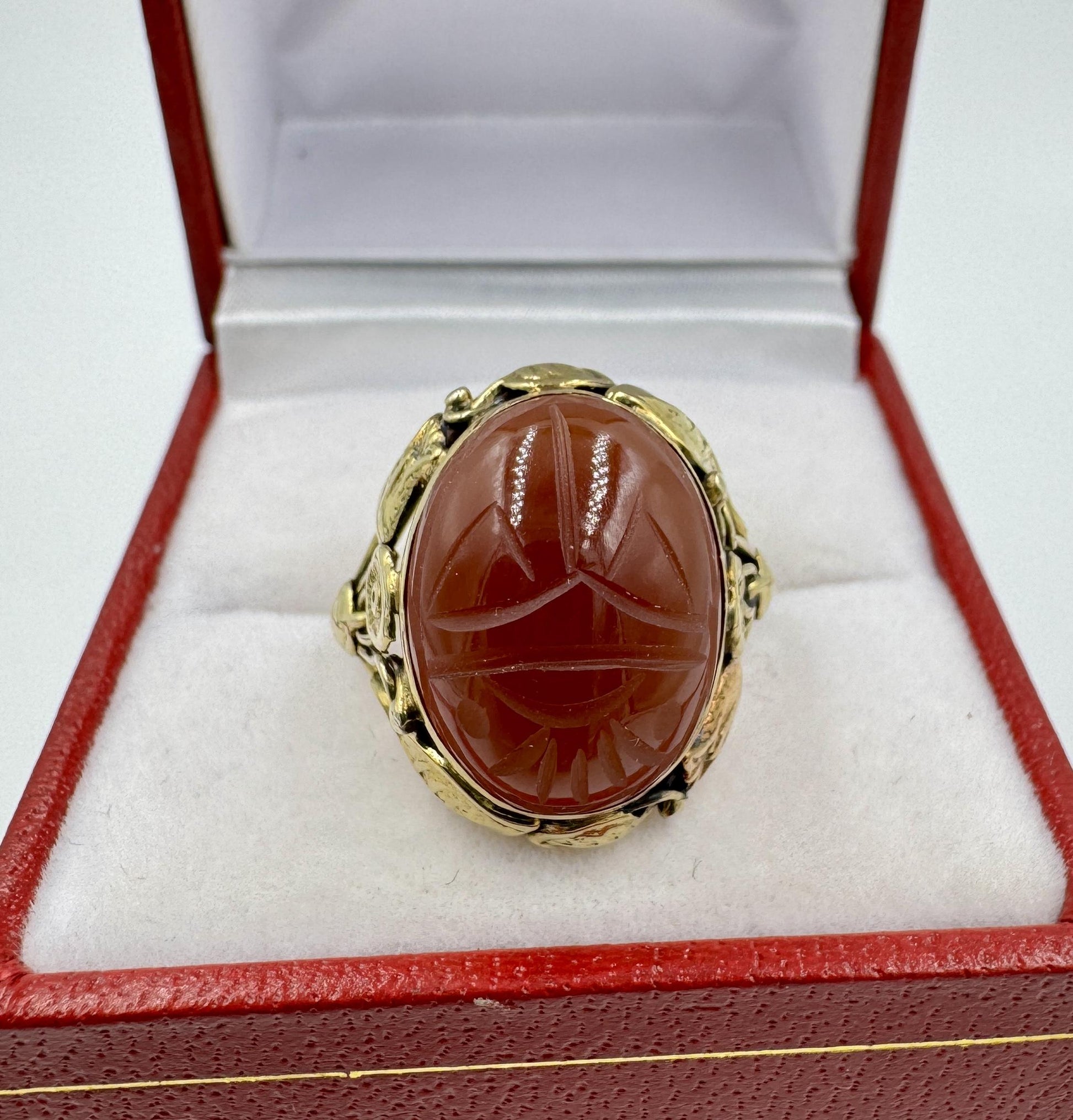 Arts & Crafts 1920's 14k Carnelian Scarab Ring