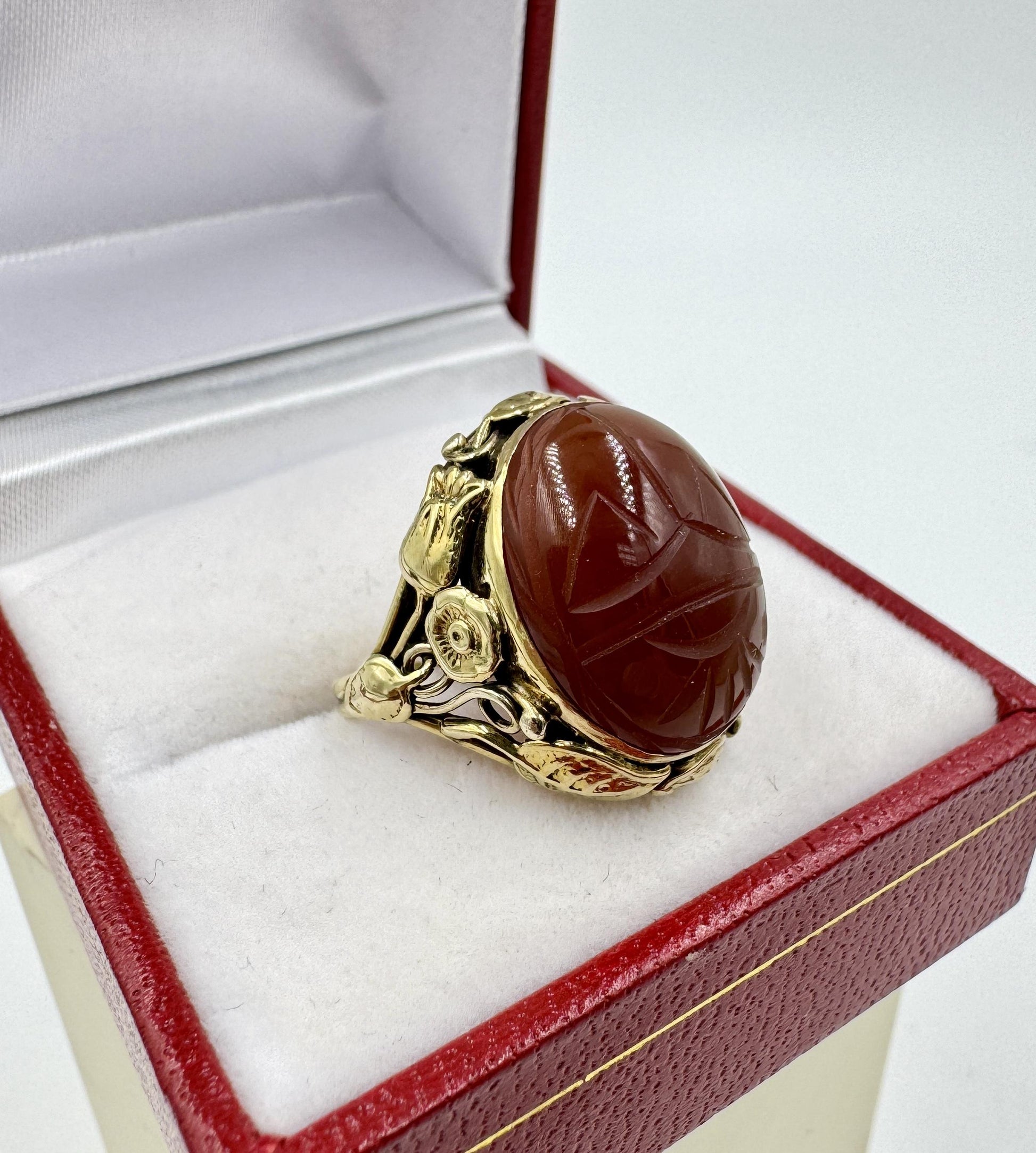 Arts & Crafts 1920's 14k Carnelian Scarab Ring