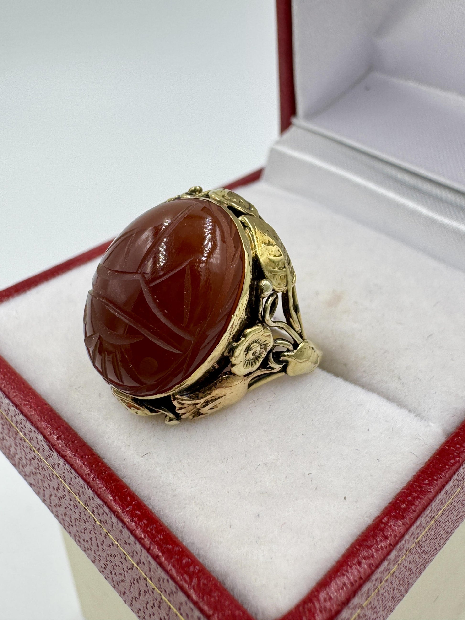 Arts & Crafts 1920's 14k Carnelian Scarab Ring
