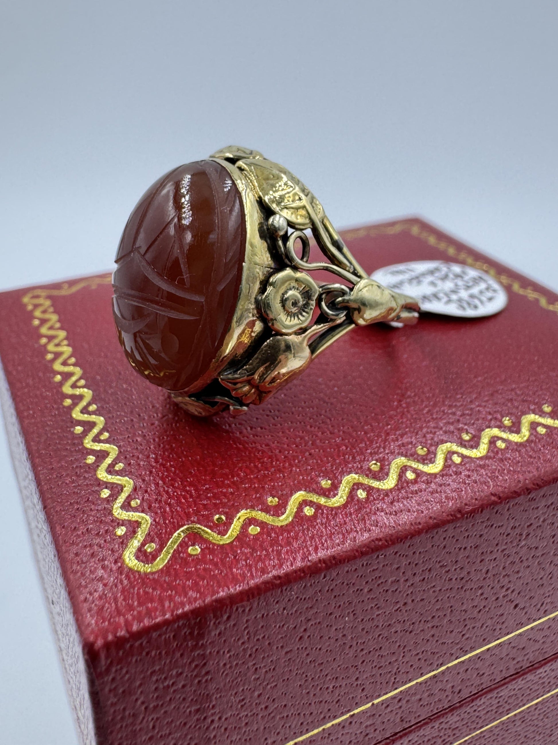 Arts & Crafts 1920's 14k Carnelian Scarab Ring