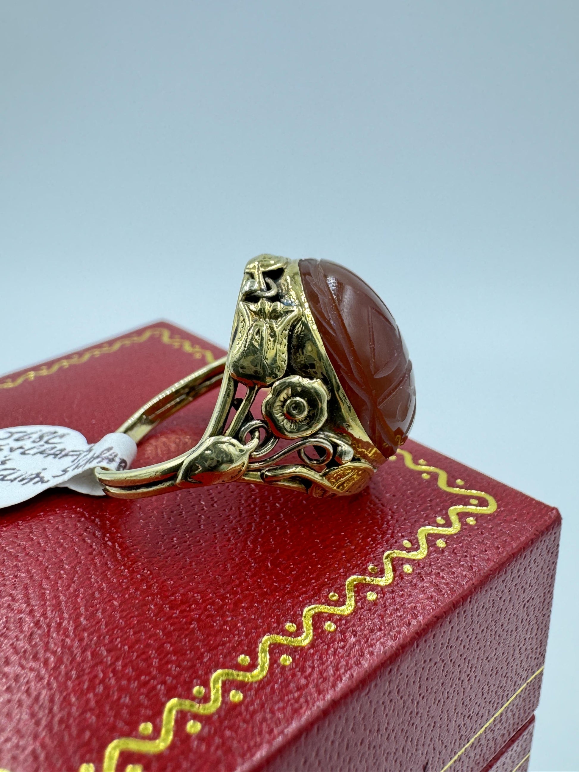 Arts & Crafts 1920's 14k Carnelian Scarab Ring