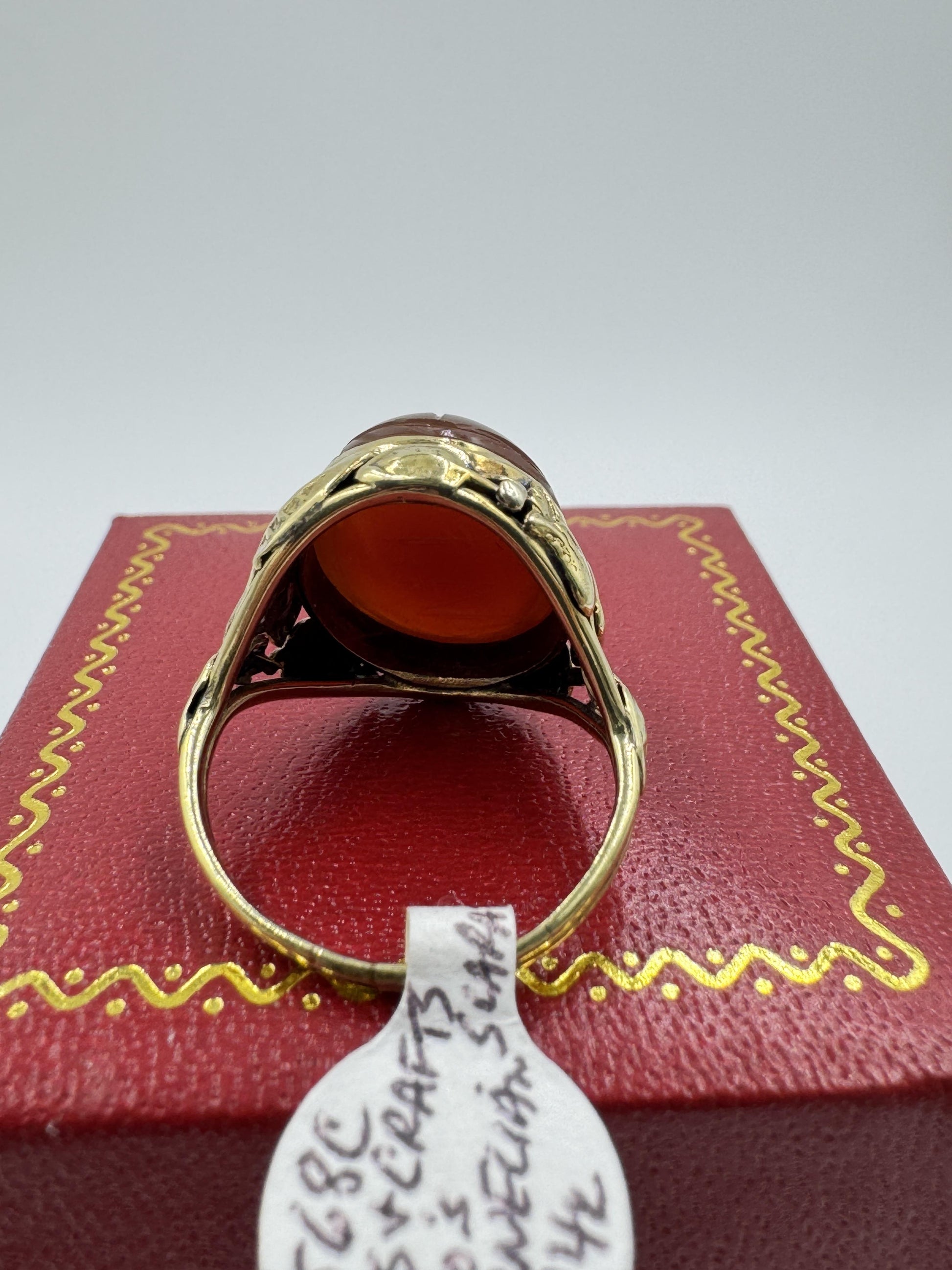 Arts & Crafts 1920's 14k Carnelian Scarab Ring
