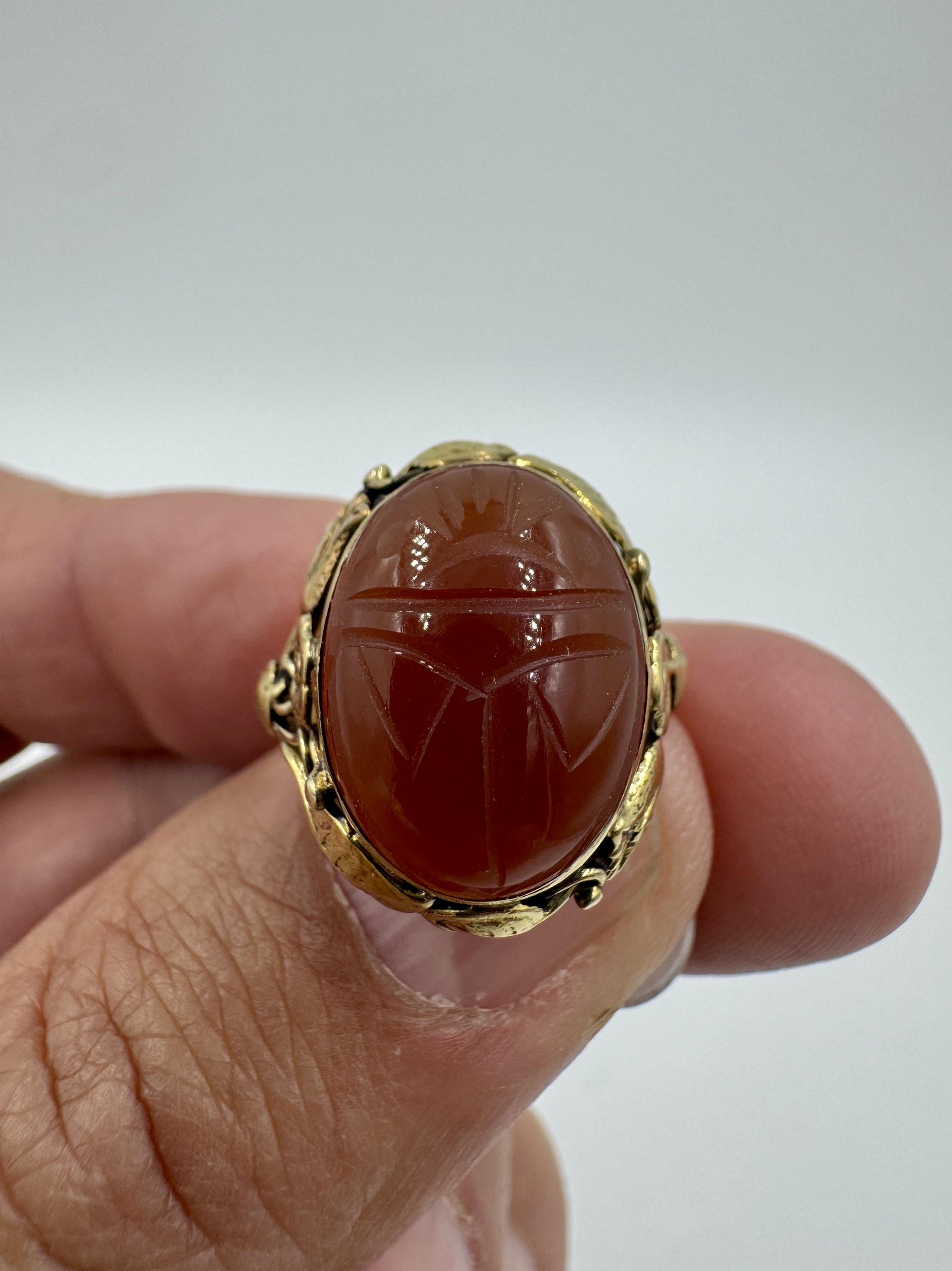 Arts & Crafts 1920's 14k Carnelian Scarab Ring