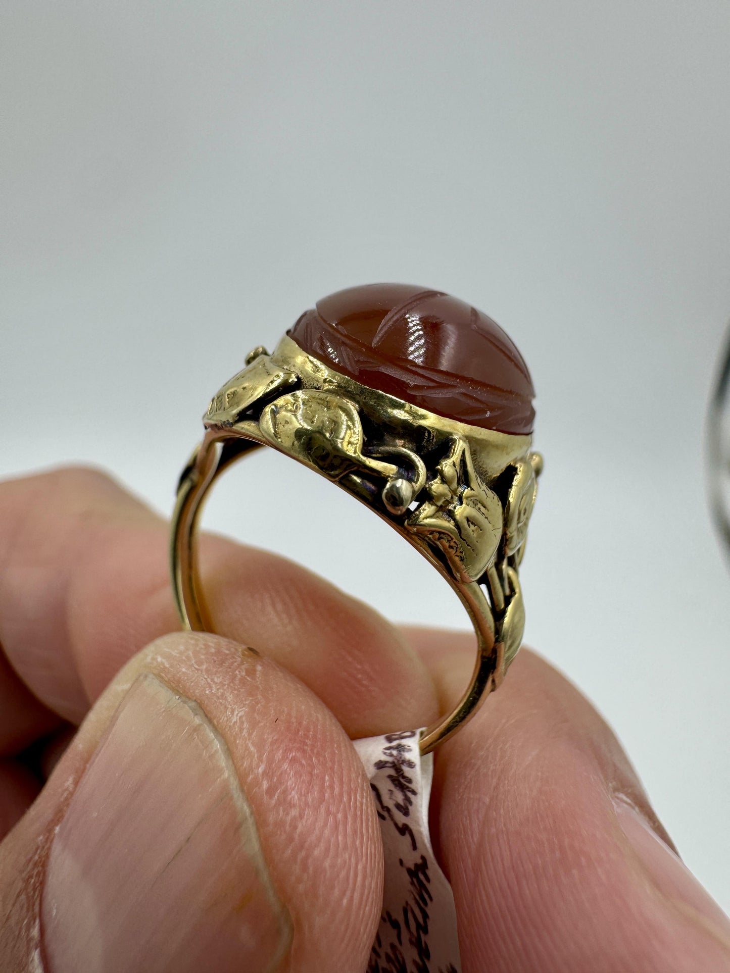 Arts & Crafts 1920's 14k Carnelian Scarab Ring