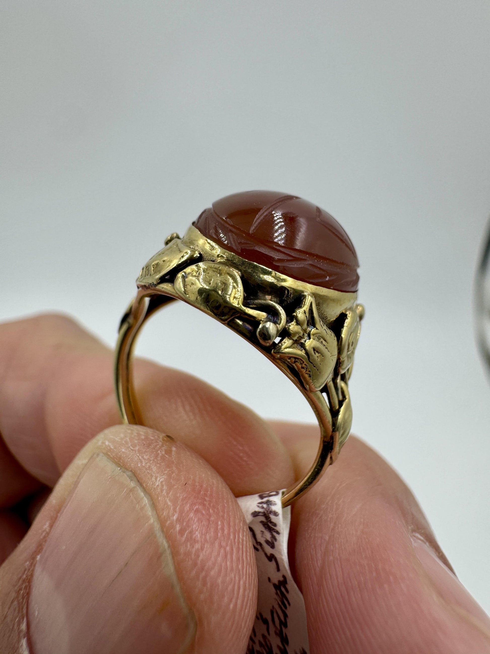 Arts & Crafts 1920's 14k Carnelian Scarab Ring