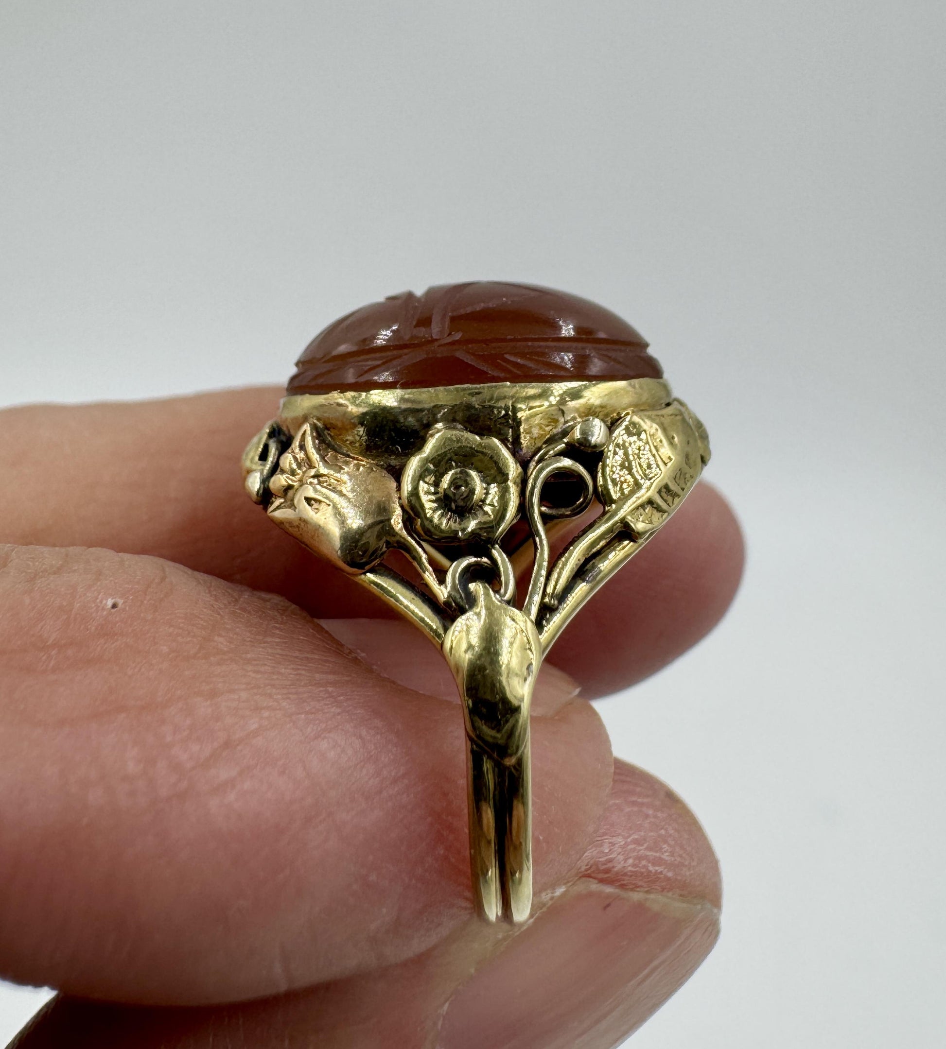 Arts & Crafts 1920's 14k Carnelian Scarab Ring