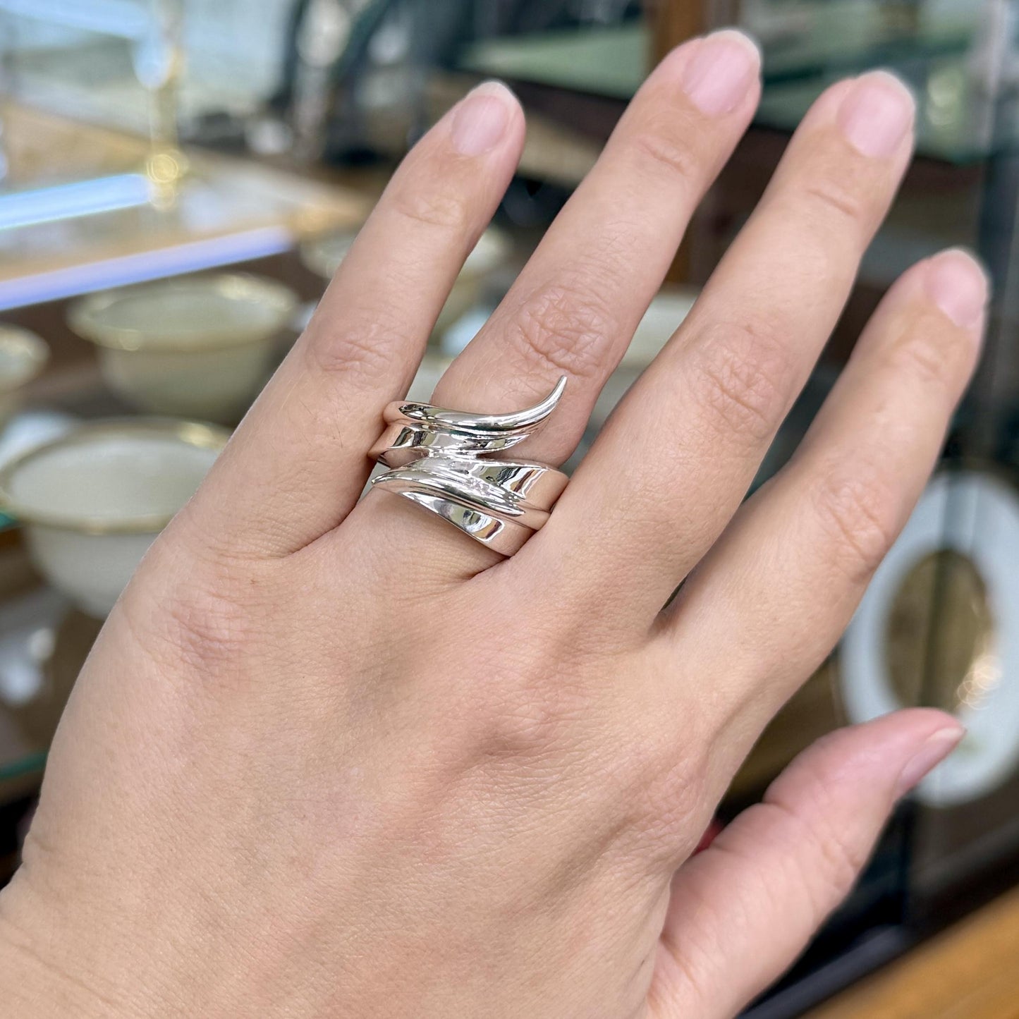 Sterling Silver Wide Swirl Bypass Ring