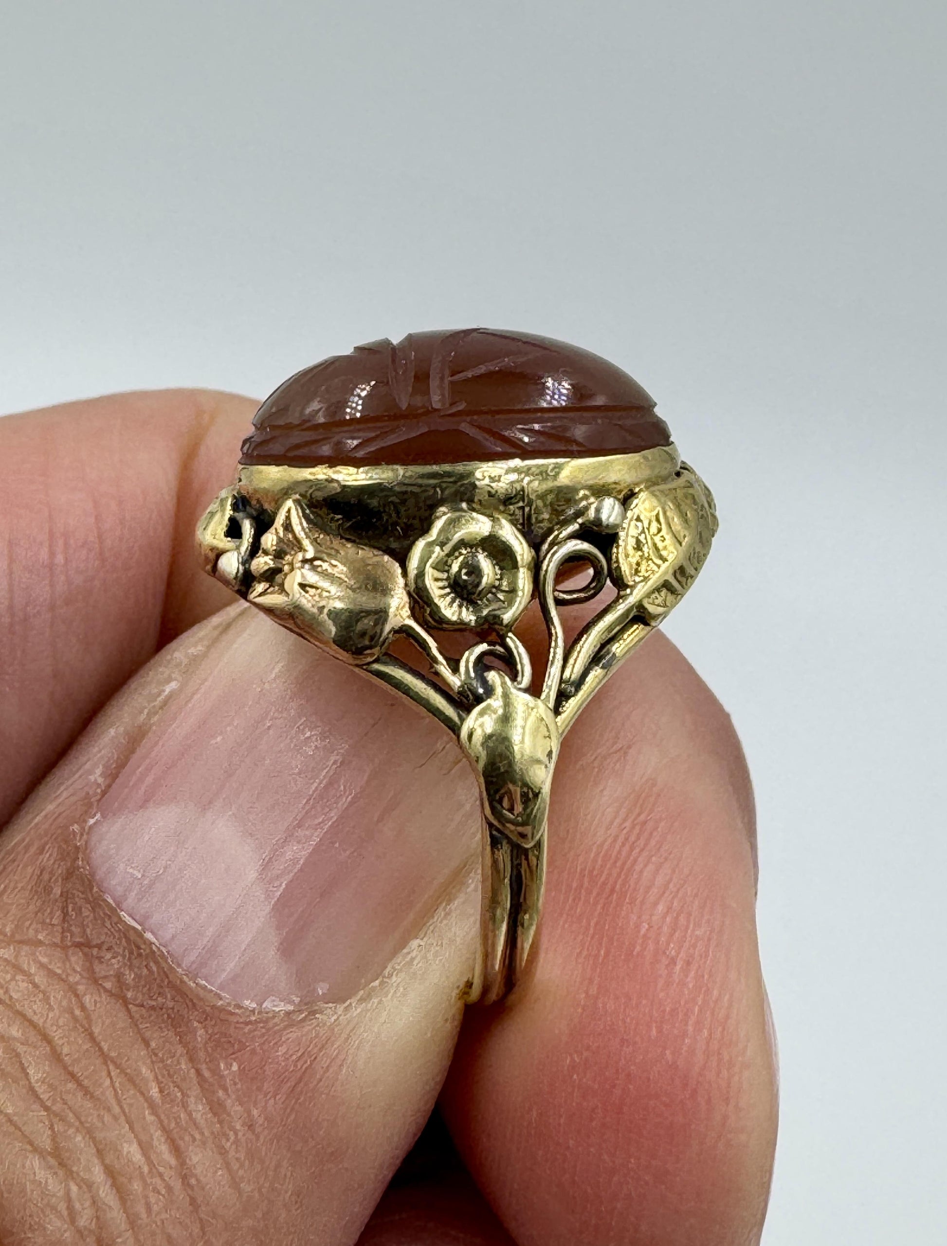 Arts & Crafts 1920's 14k Carnelian Scarab Ring