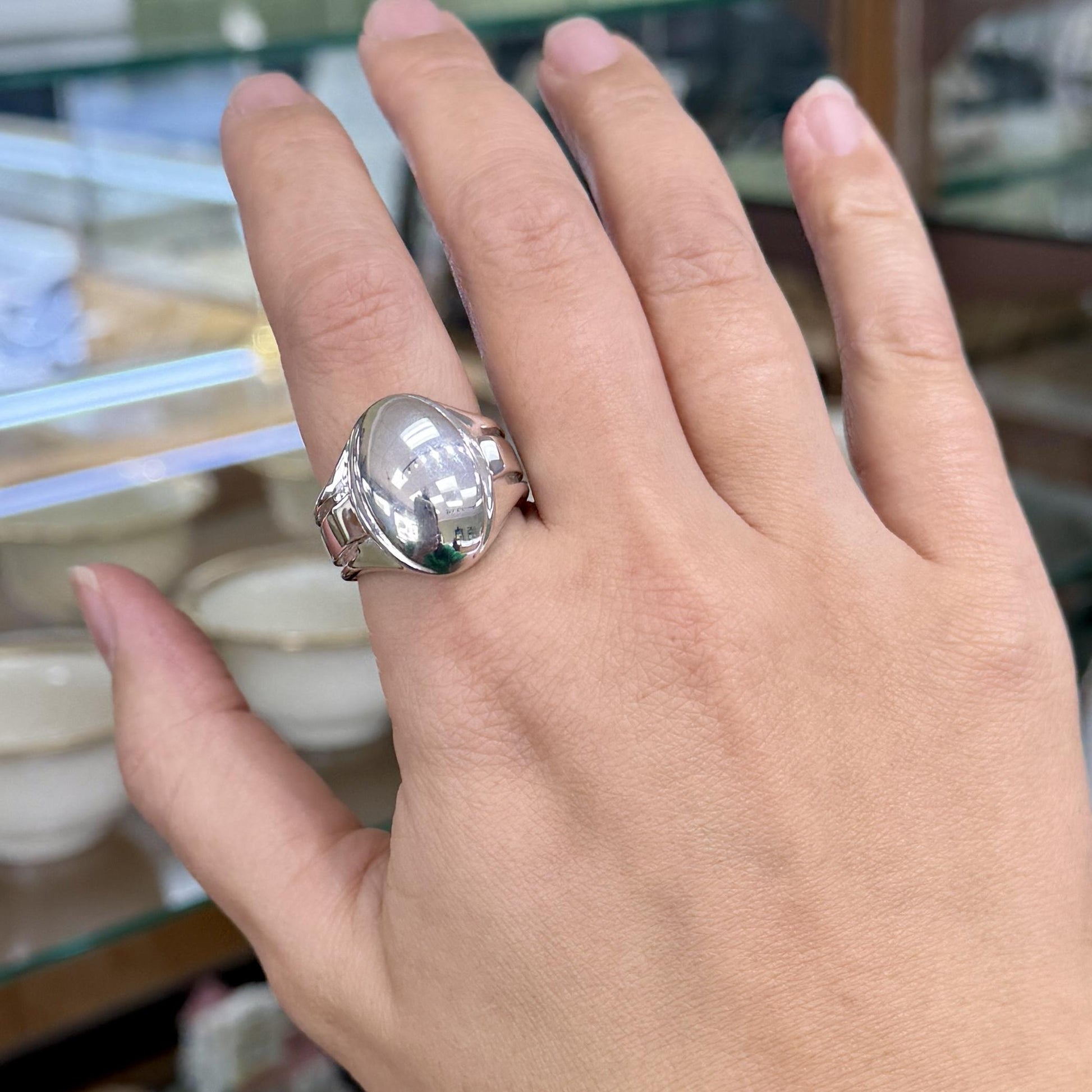 Sterling Silver Oval Signet Statement Ring