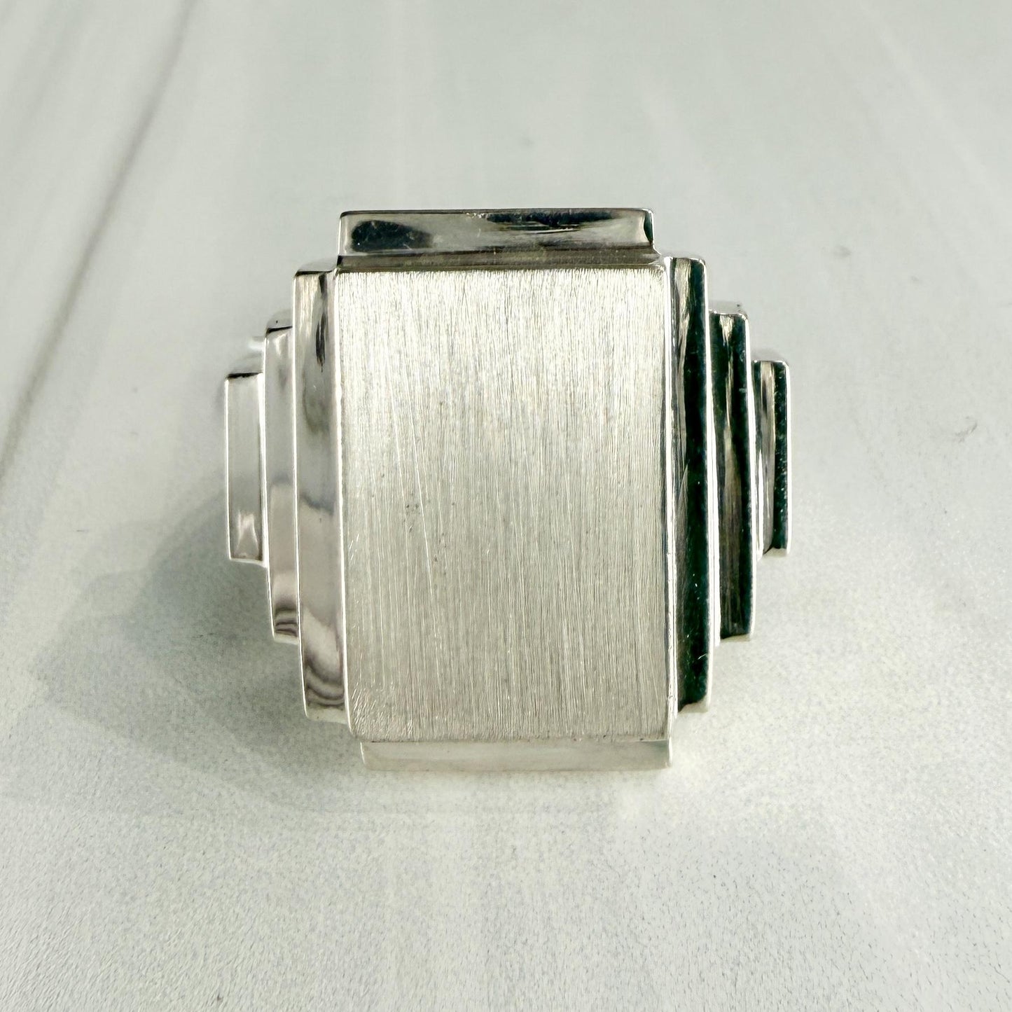 Sterling Silver Large Stepped Shoulder Signet Ring
