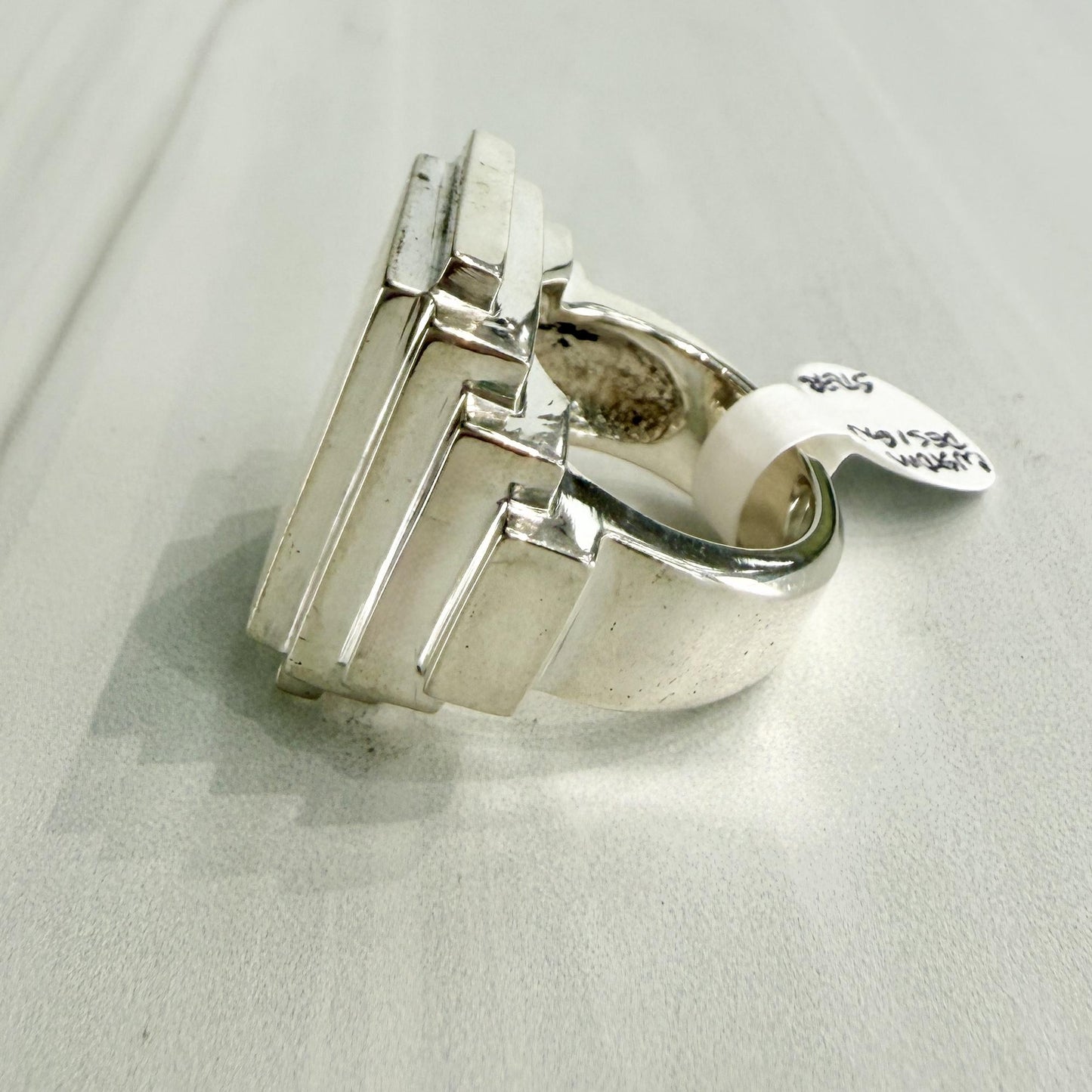 Sterling Silver Large Stepped Shoulder Signet Ring