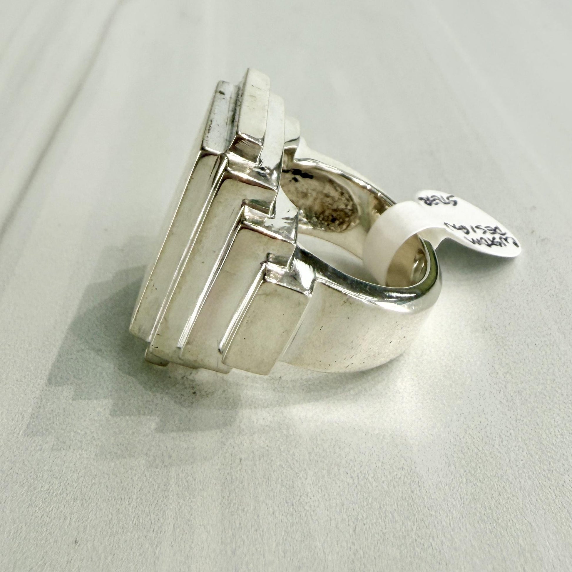 Sterling Silver Large Stepped Shoulder Signet Ring