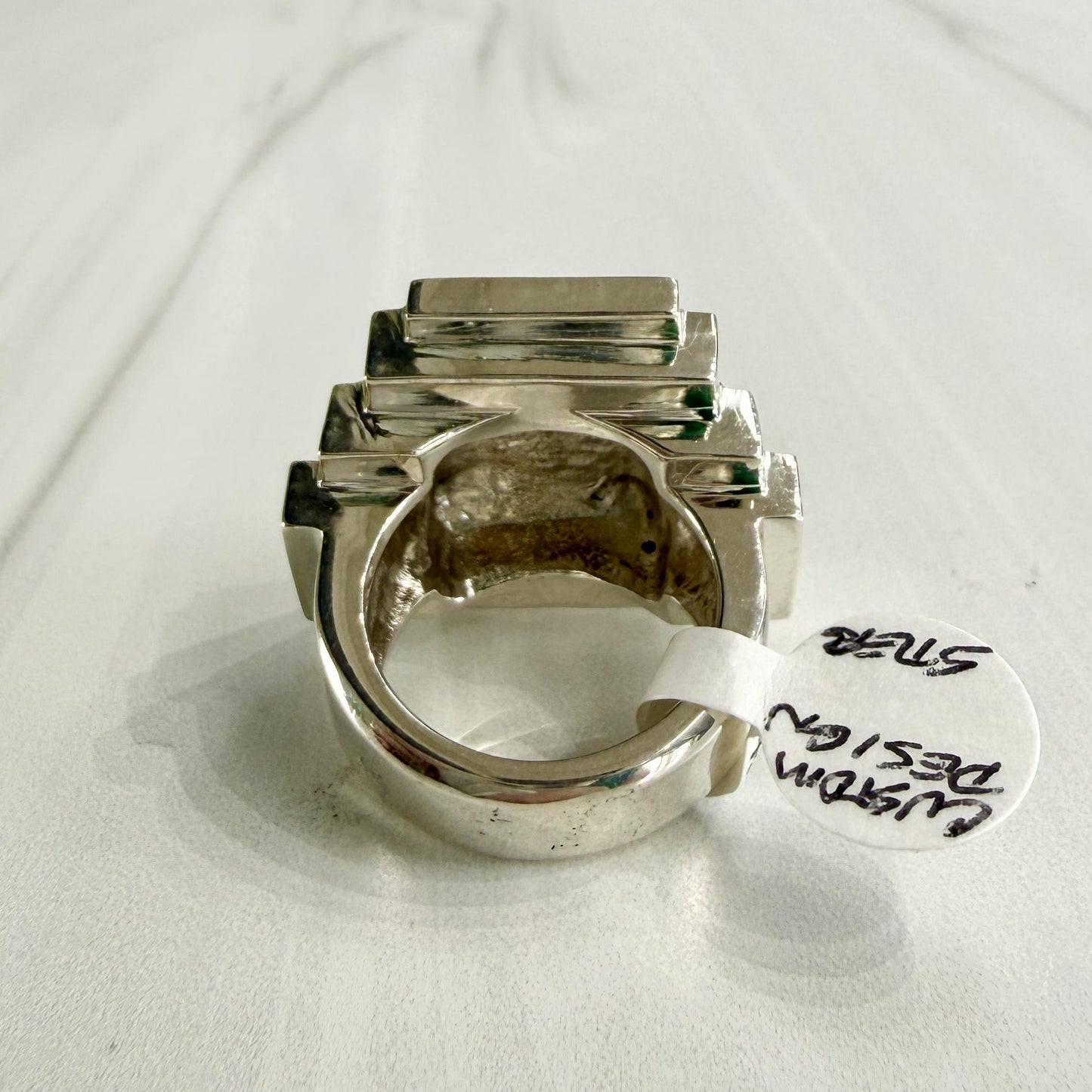 Sterling Silver Large Stepped Shoulder Signet Ring