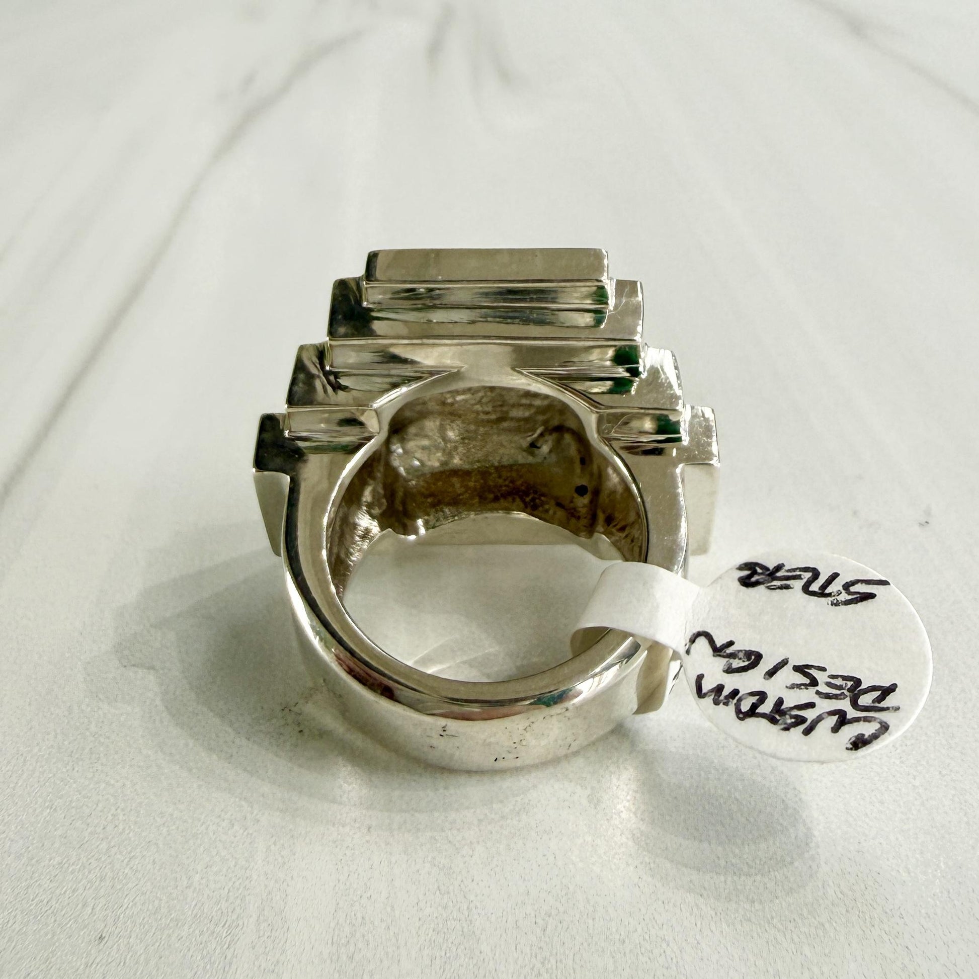Sterling Silver Large Stepped Shoulder Signet Ring