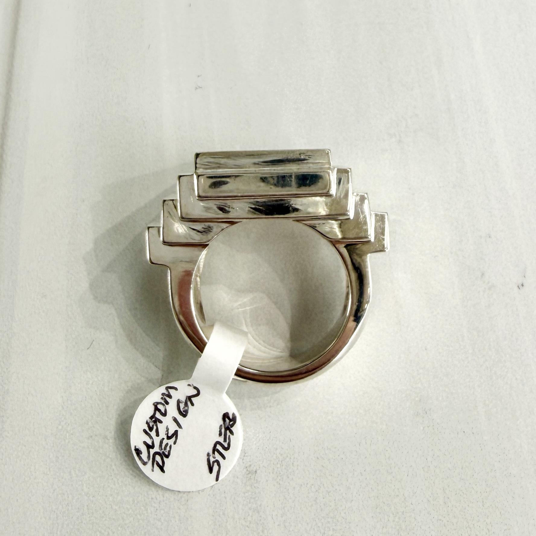 Sterling Silver Large Stepped Shoulder Signet Ring