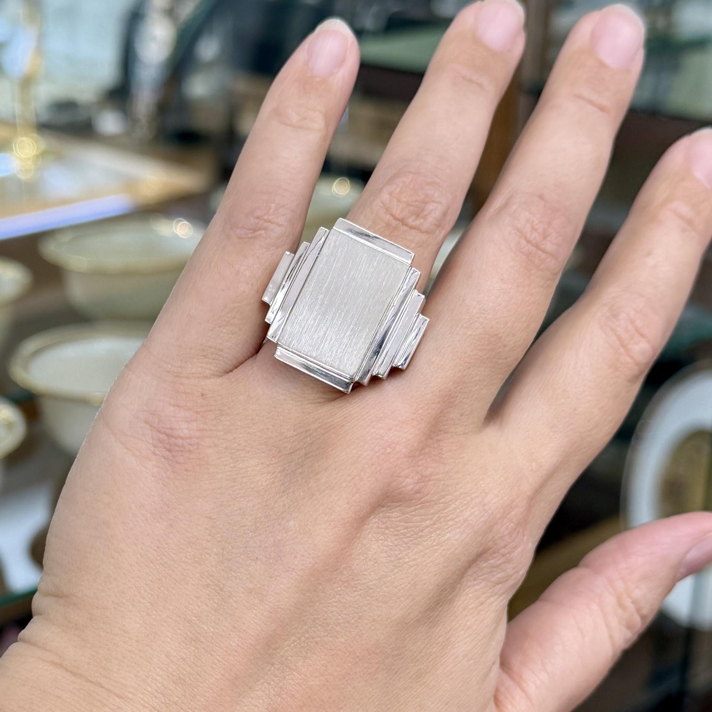 Sterling Silver Large Stepped Shoulder Signet Ring