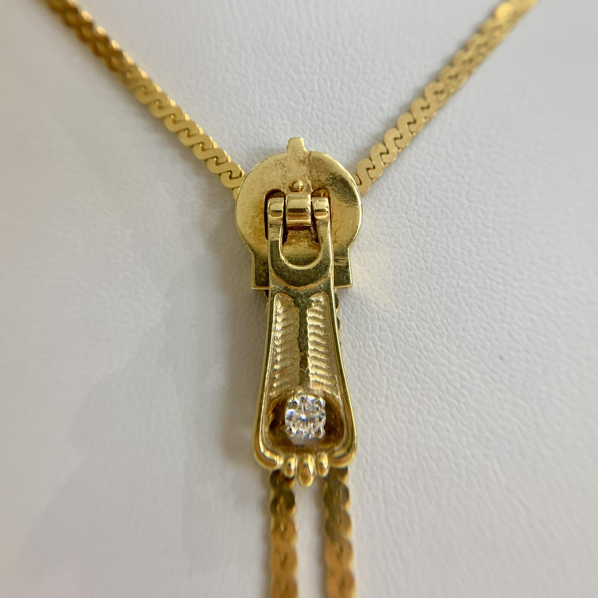 Vintage Lariat Zipper "Y" Diamond Necklace 14k Yellow Gold
