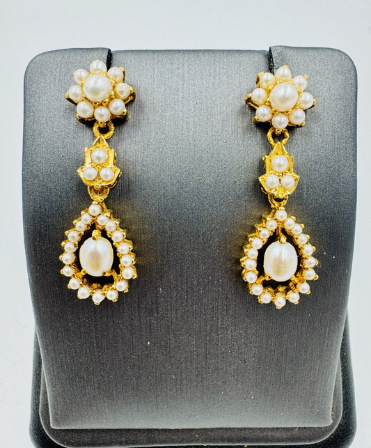 22k gold Pearl Dangle Drop Earrings