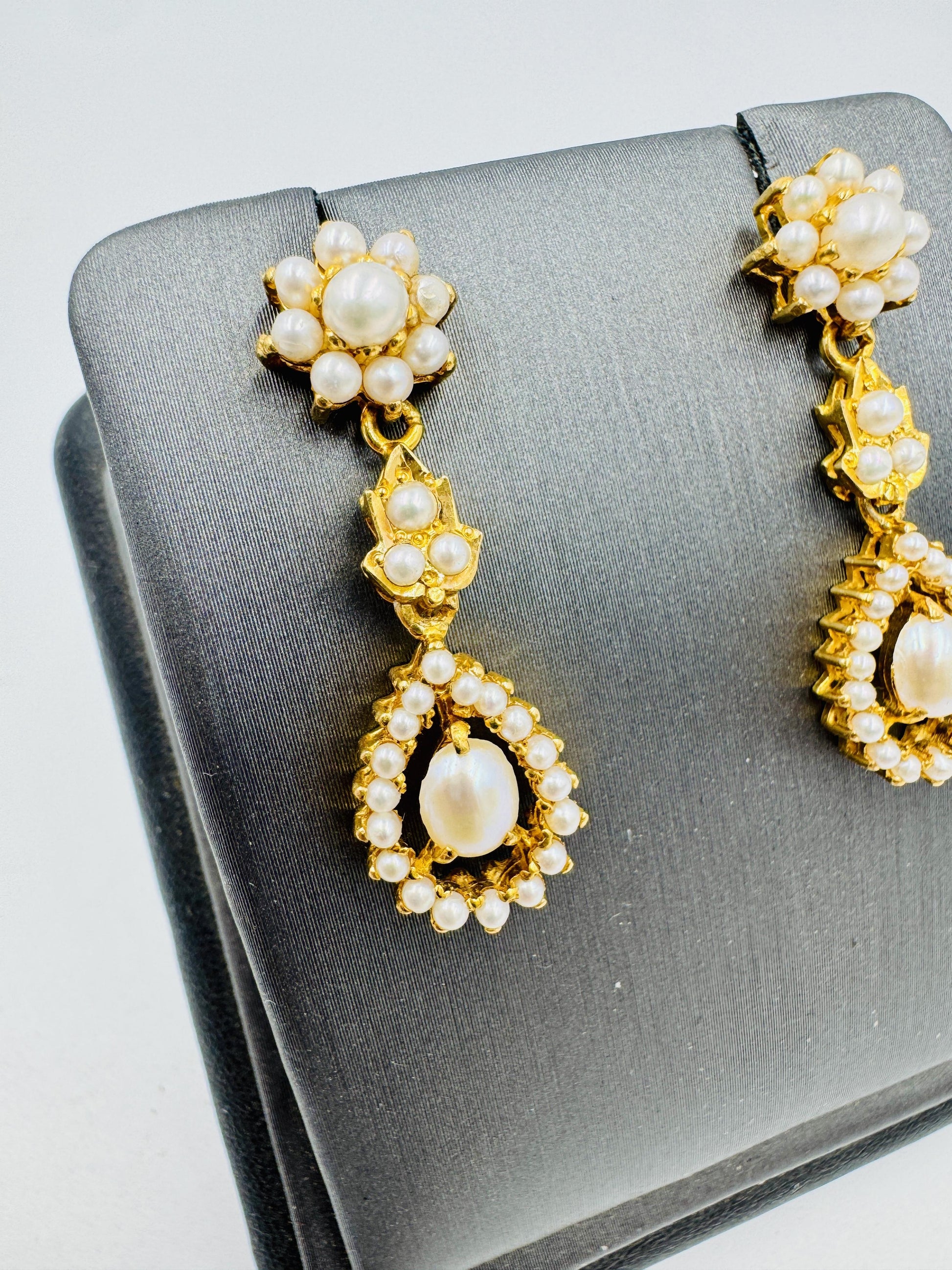 22k gold Pearl Dangle Drop Earrings
