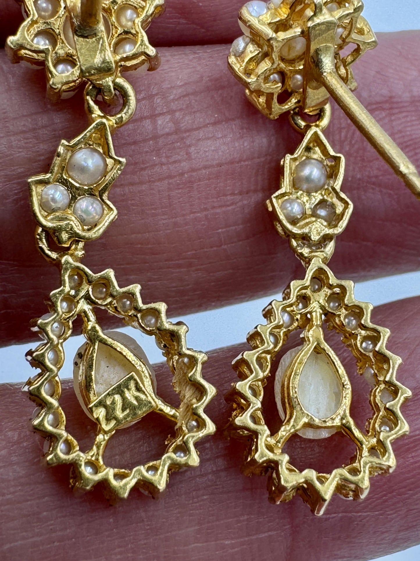 22k gold Pearl Dangle Drop Earrings
