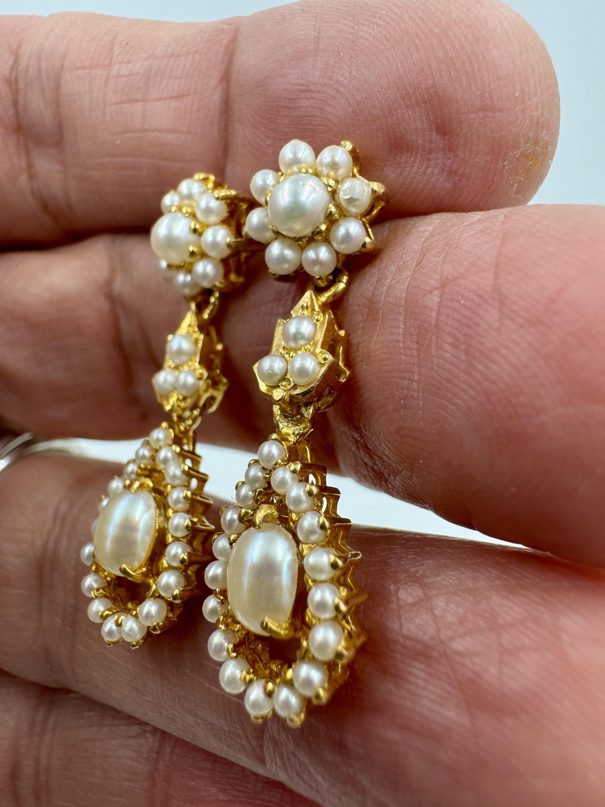 22k gold Pearl Dangle Drop Earrings