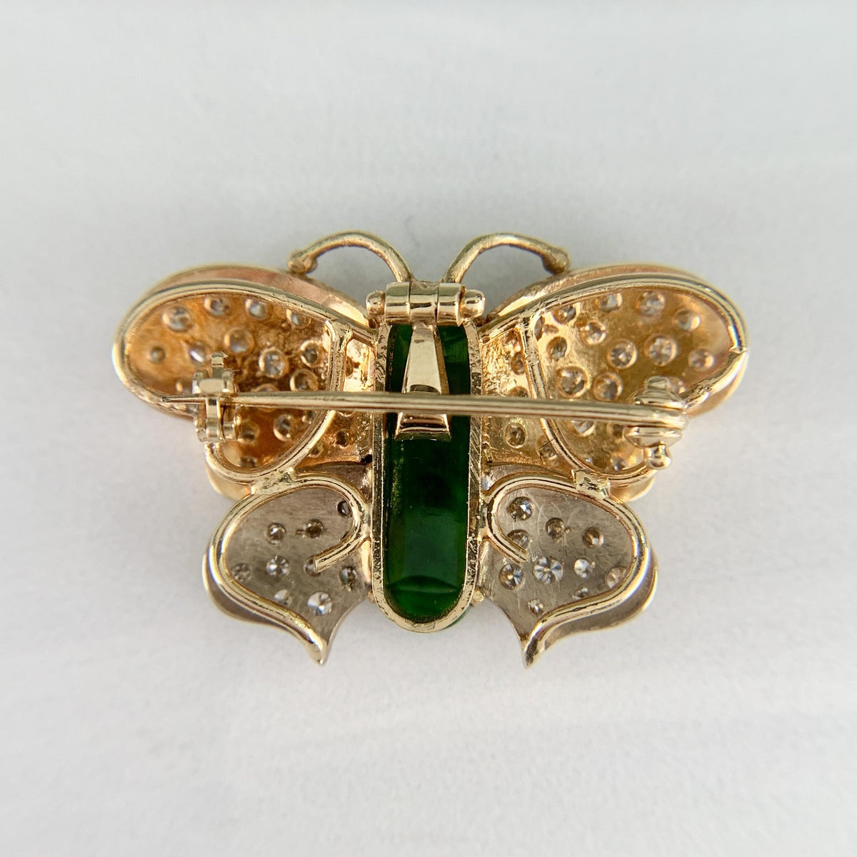 Vintage 1970's Jade Diamond Butterfly Brooch and Pendant 14k