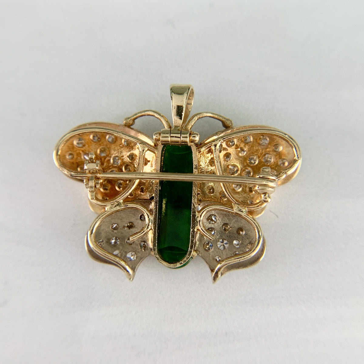 Vintage 1970's Jade Diamond Butterfly Brooch and Pendant 14k
