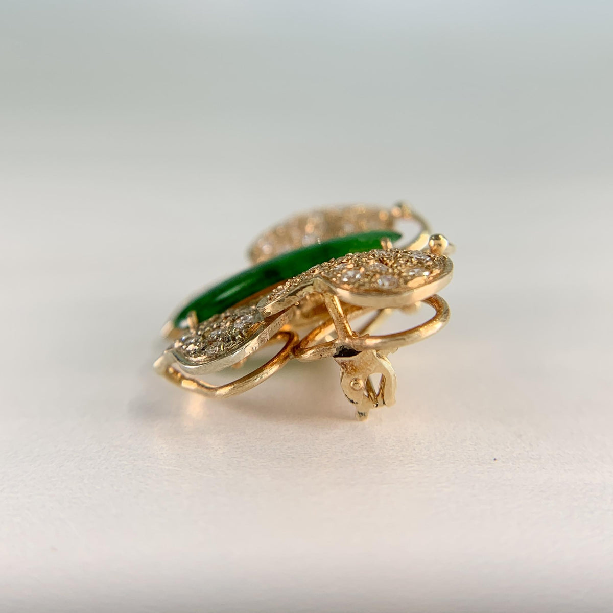 Vintage 1970's Jade Diamond Butterfly Brooch and Pendant 14k