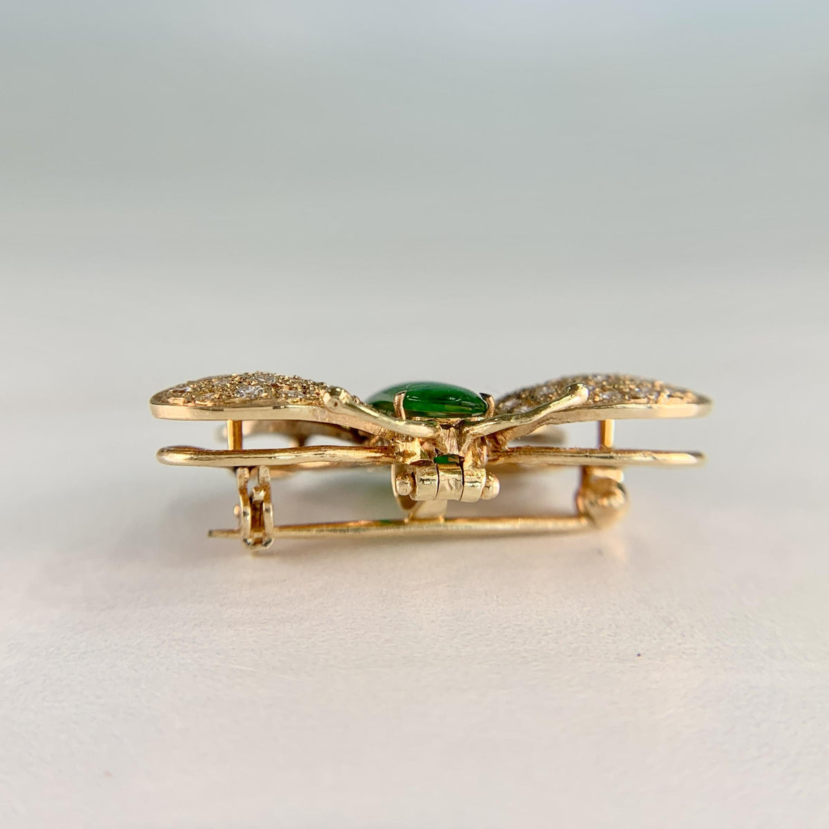 Vintage 1970's Jade Diamond Butterfly Brooch and Pendant 14k