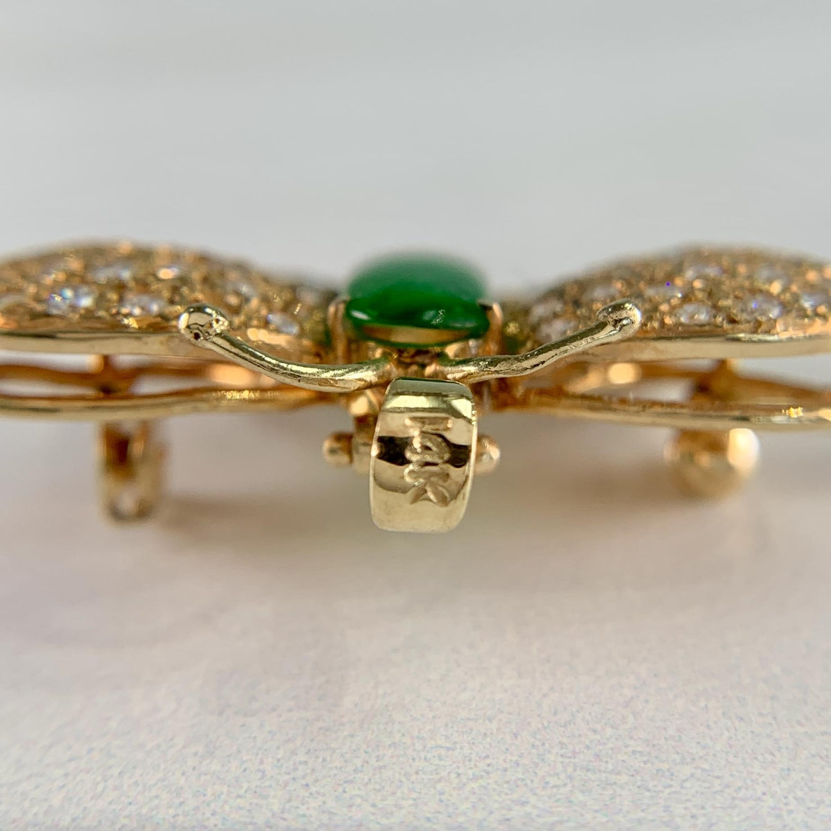Vintage 1970's Jade Diamond Butterfly Brooch and Pendant 14k