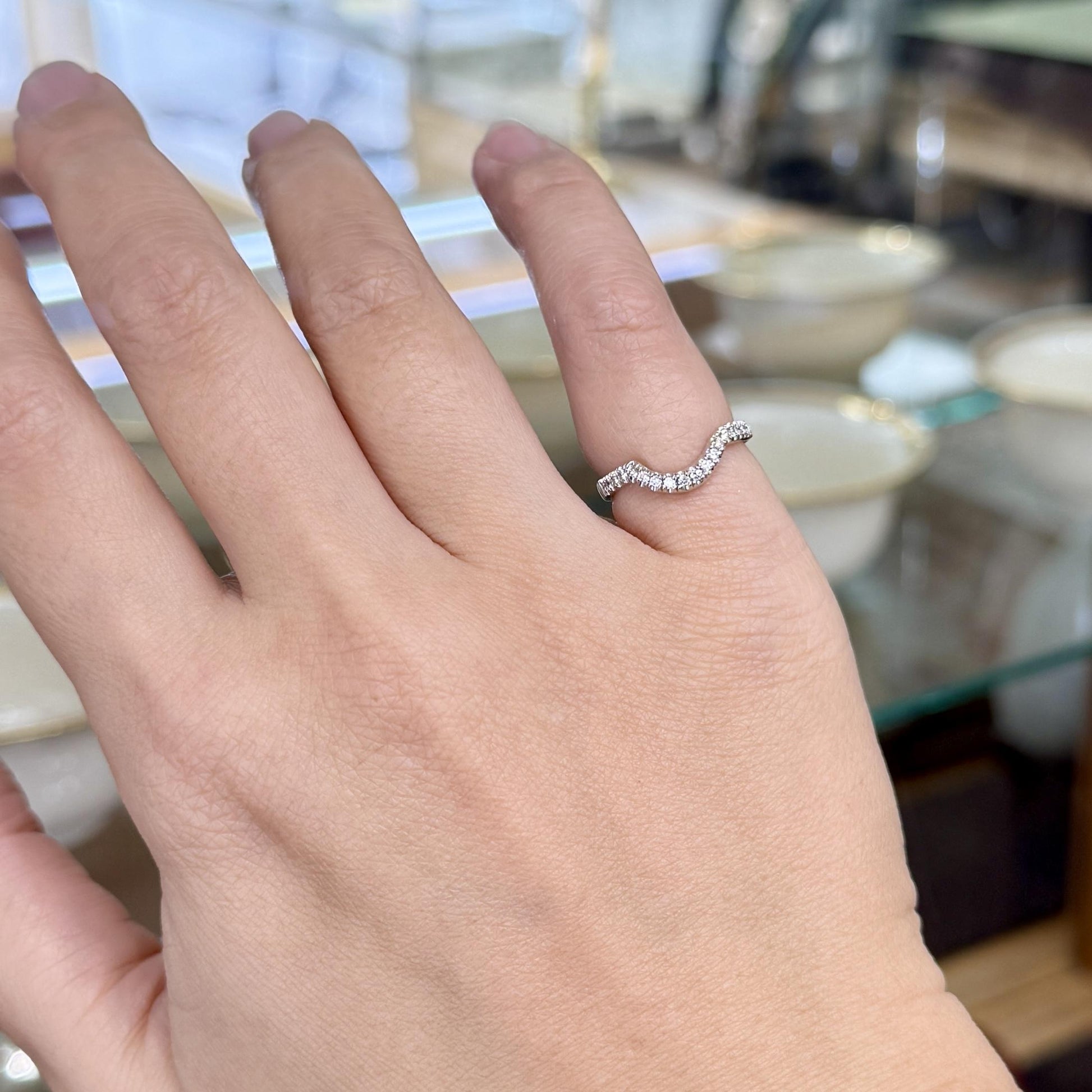 Curved Diamond Band Ring 14k White Gold