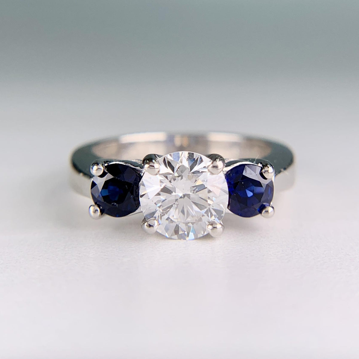 Vintage GIA Diamond and Sapphire 3 Stone Ring Platinum