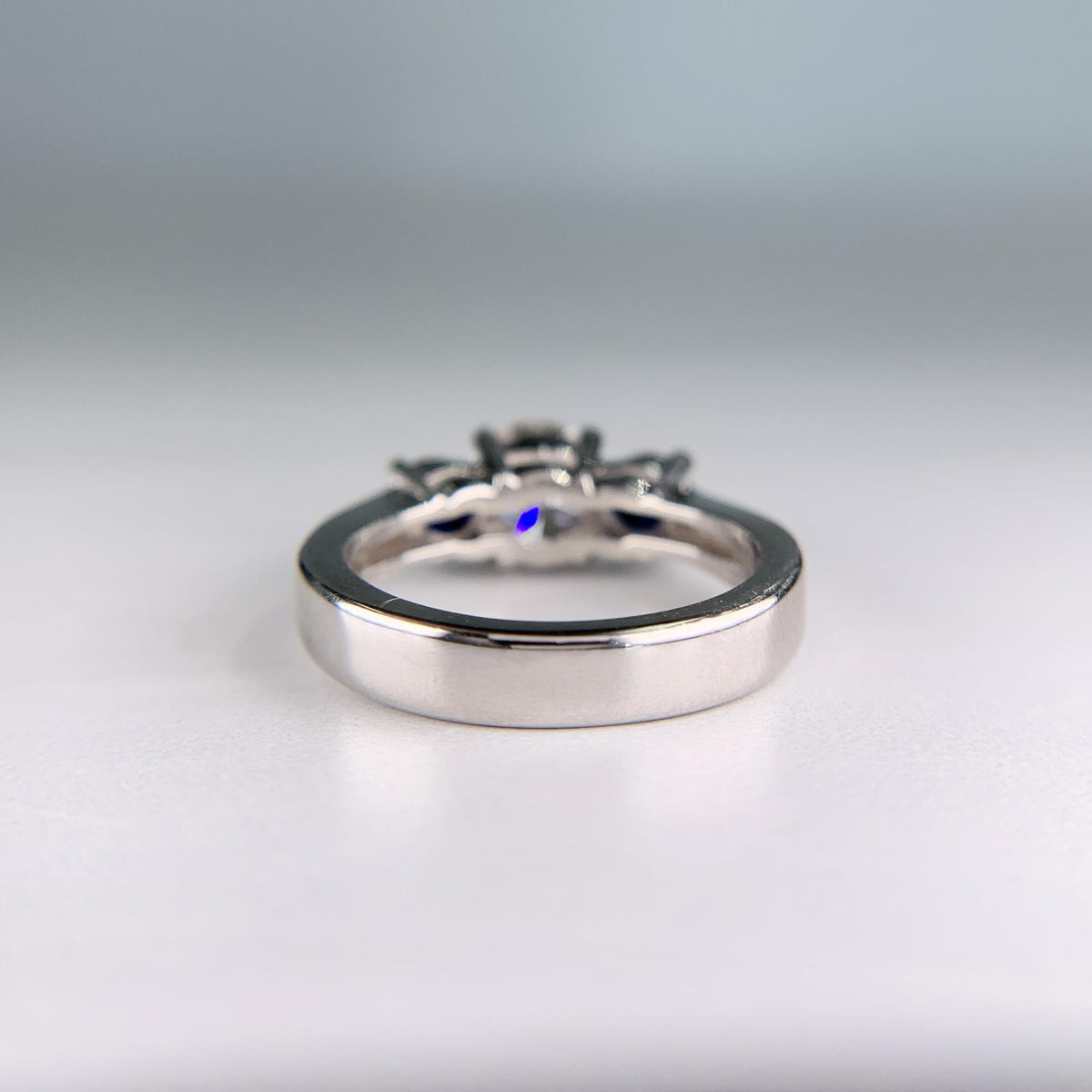 Vintage GIA Diamond and Sapphire 3 Stone Ring Platinum