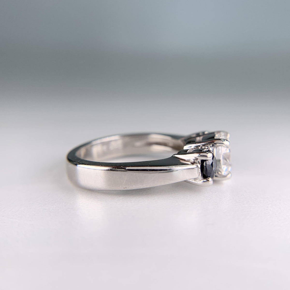Vintage GIA Diamond and Sapphire 3 Stone Ring Platinum