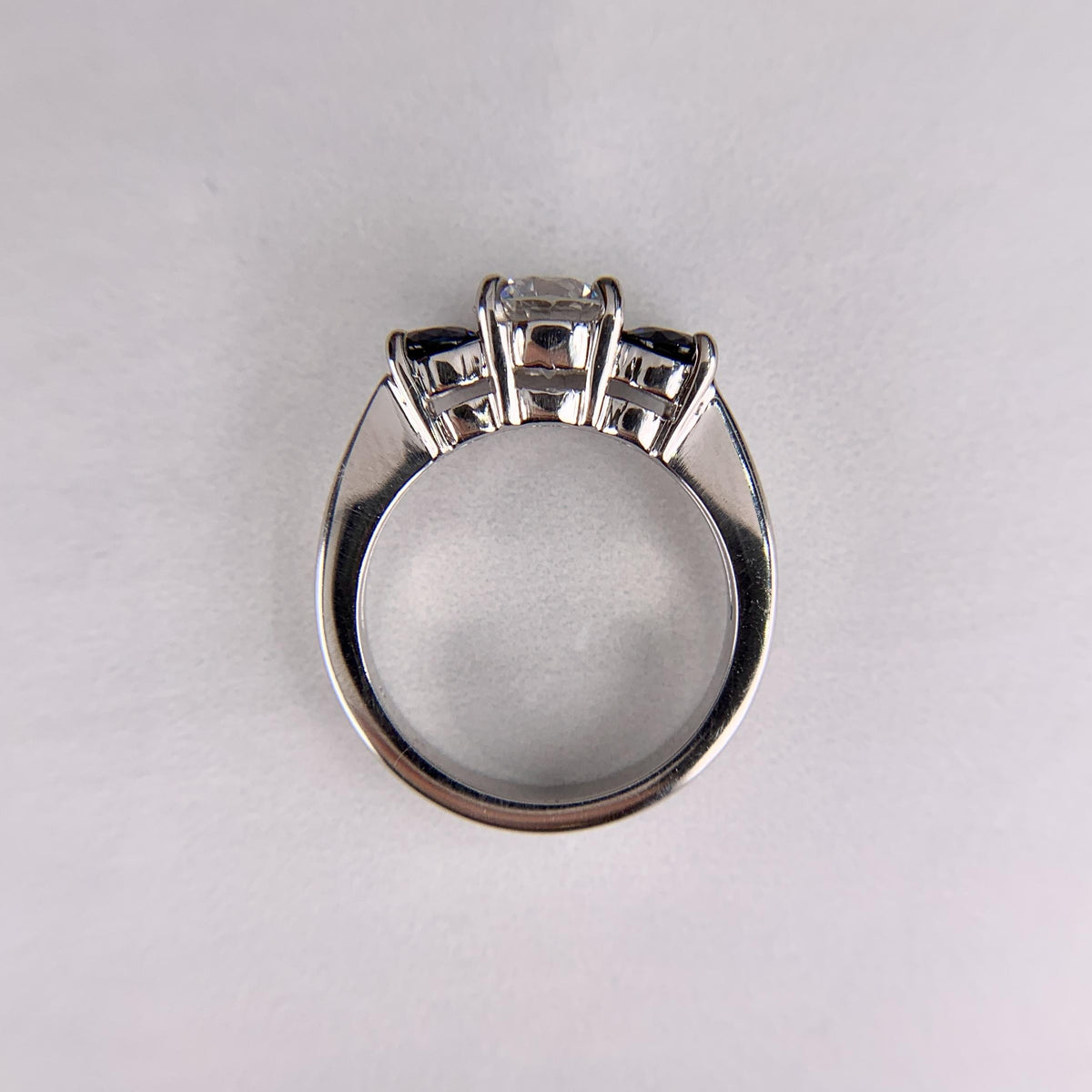 Vintage GIA Diamond and Sapphire 3 Stone Ring Platinum