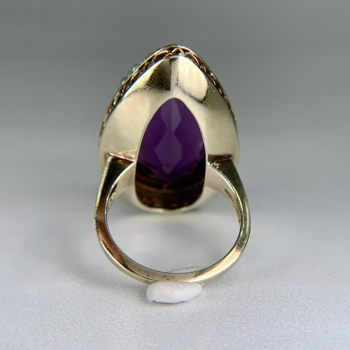 Antique 1925 Art Deco Amethyst and Seed Pearl Statement Ring 14k
