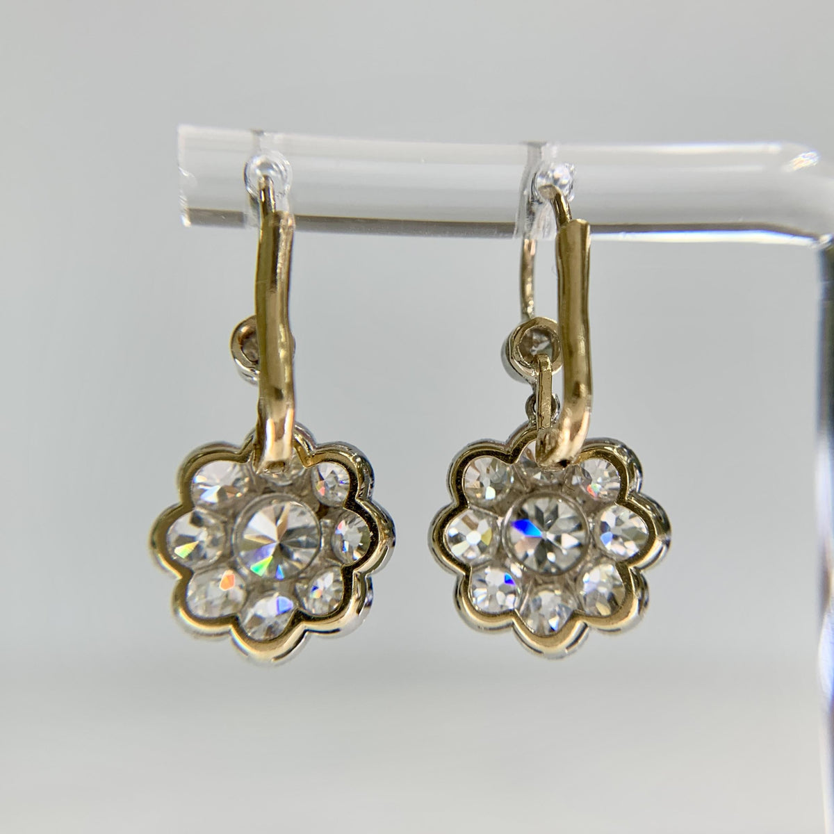 Vintage Old Mine and Old European Cut Diamond Flower Dangle Earrings 18k/Plat