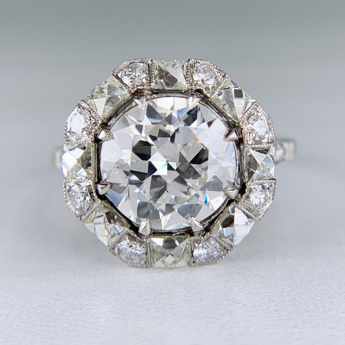 Estate Old European and French Cut Diamond Engagement Ring Platinum