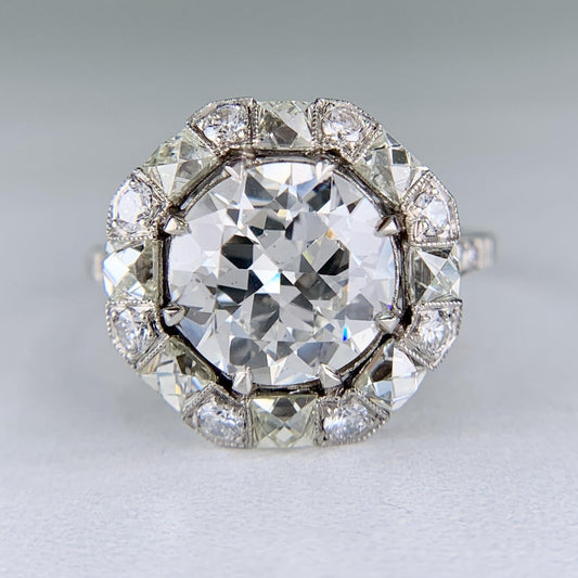 Estate Old European and French Cut Diamond Engagement Ring Platinum