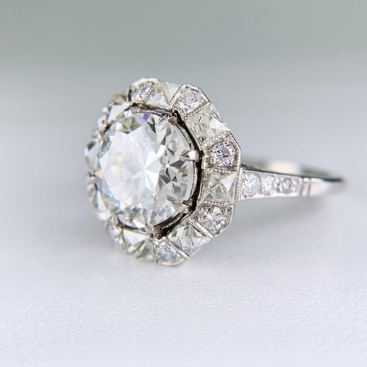 Estate Old European and French Cut Diamond Engagement Ring Platinum