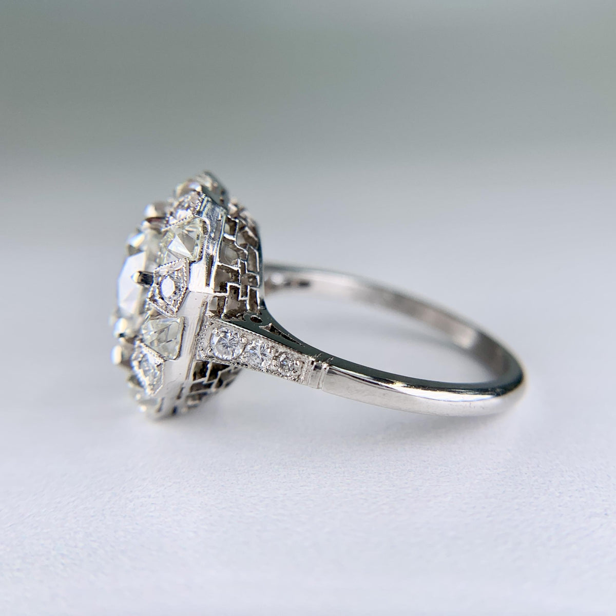 Estate Old European and French Cut Diamond Engagement Ring Platinum