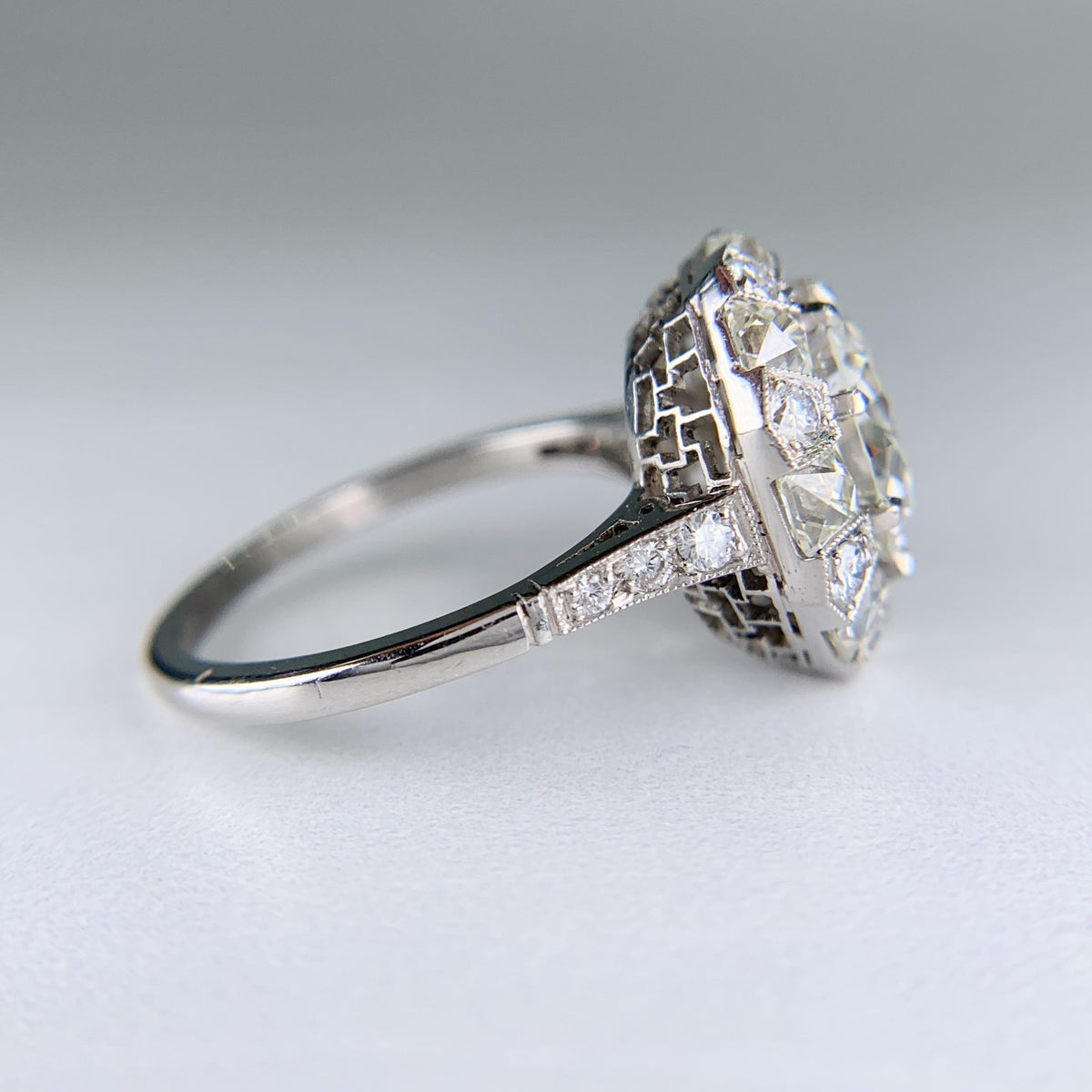 Estate Old European and French Cut Diamond Engagement Ring Platinum