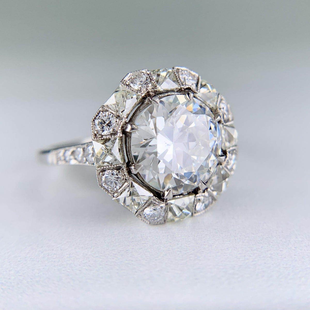 Estate Old European and French Cut Diamond Engagement Ring Platinum