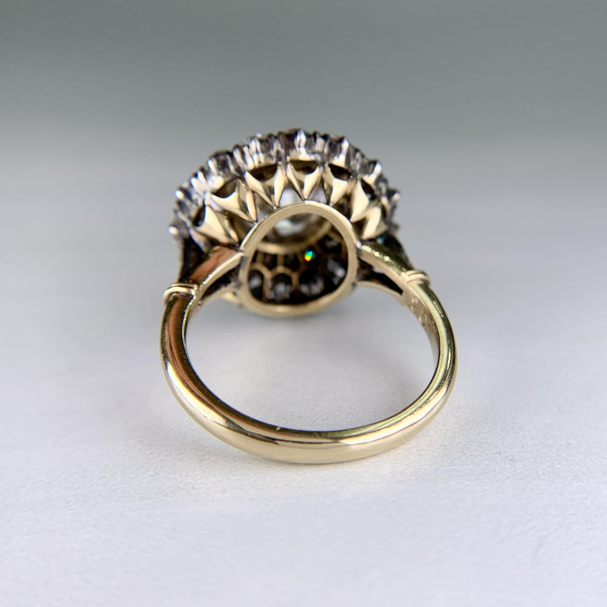 Vintage Old Mine Cut Double Halo Diamond Engagement Ring 18k/Silver