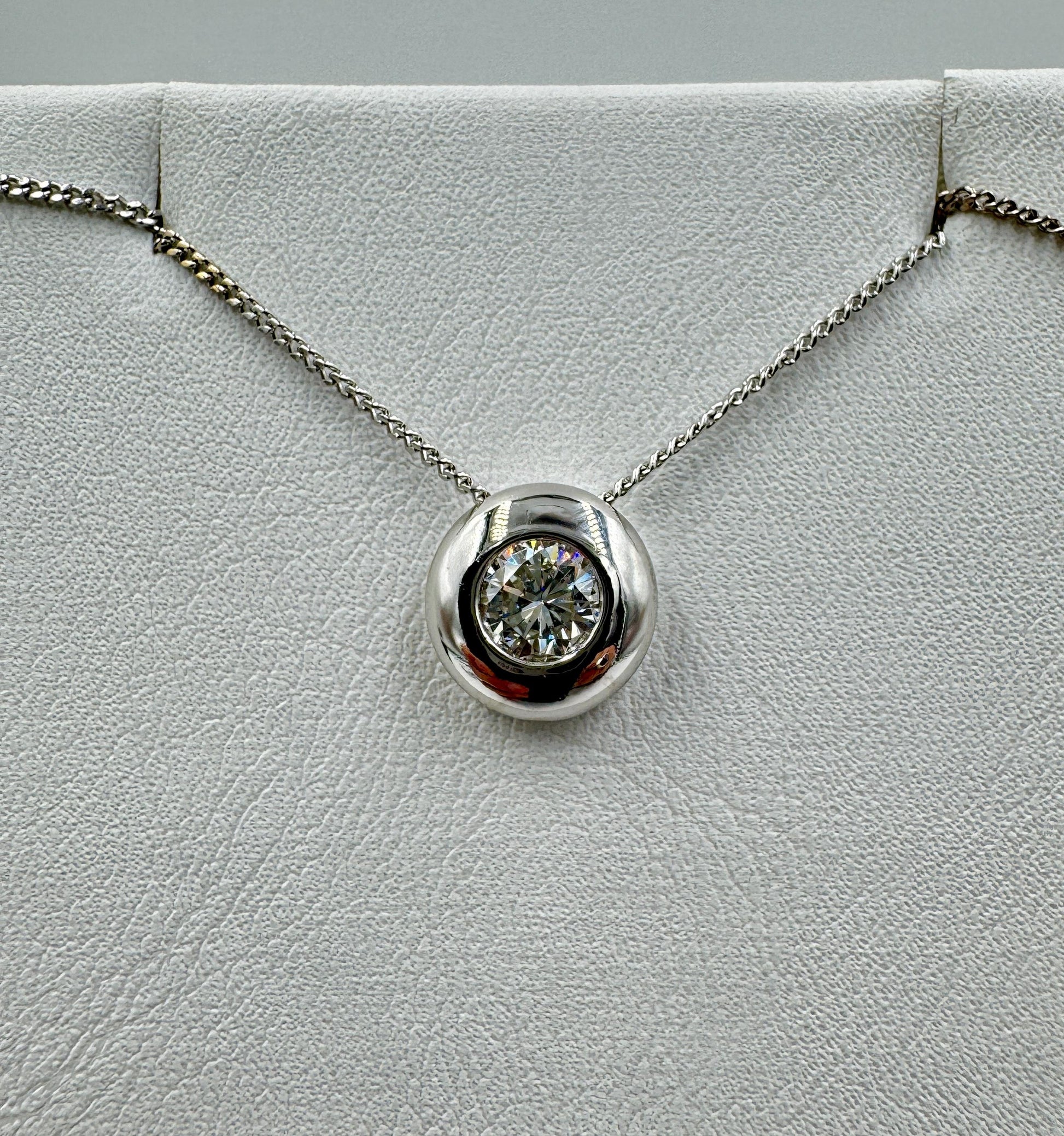 Diamond Solitaire 18k White Gold Pendant Necklace VS